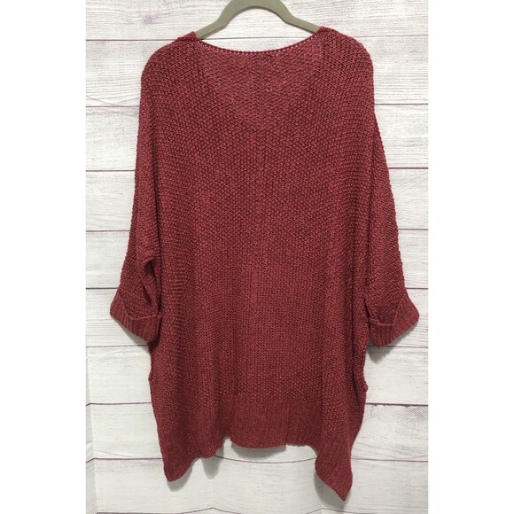 She + Sky Hi-Low Burgundy Oversized Knit Sweater One Size EUC - Picture 4 of 6